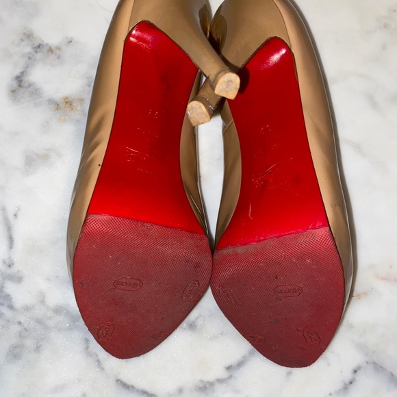 Tan Patent Leather Christian Louboutin peep toe heels size 39 - Picture 8 of 11